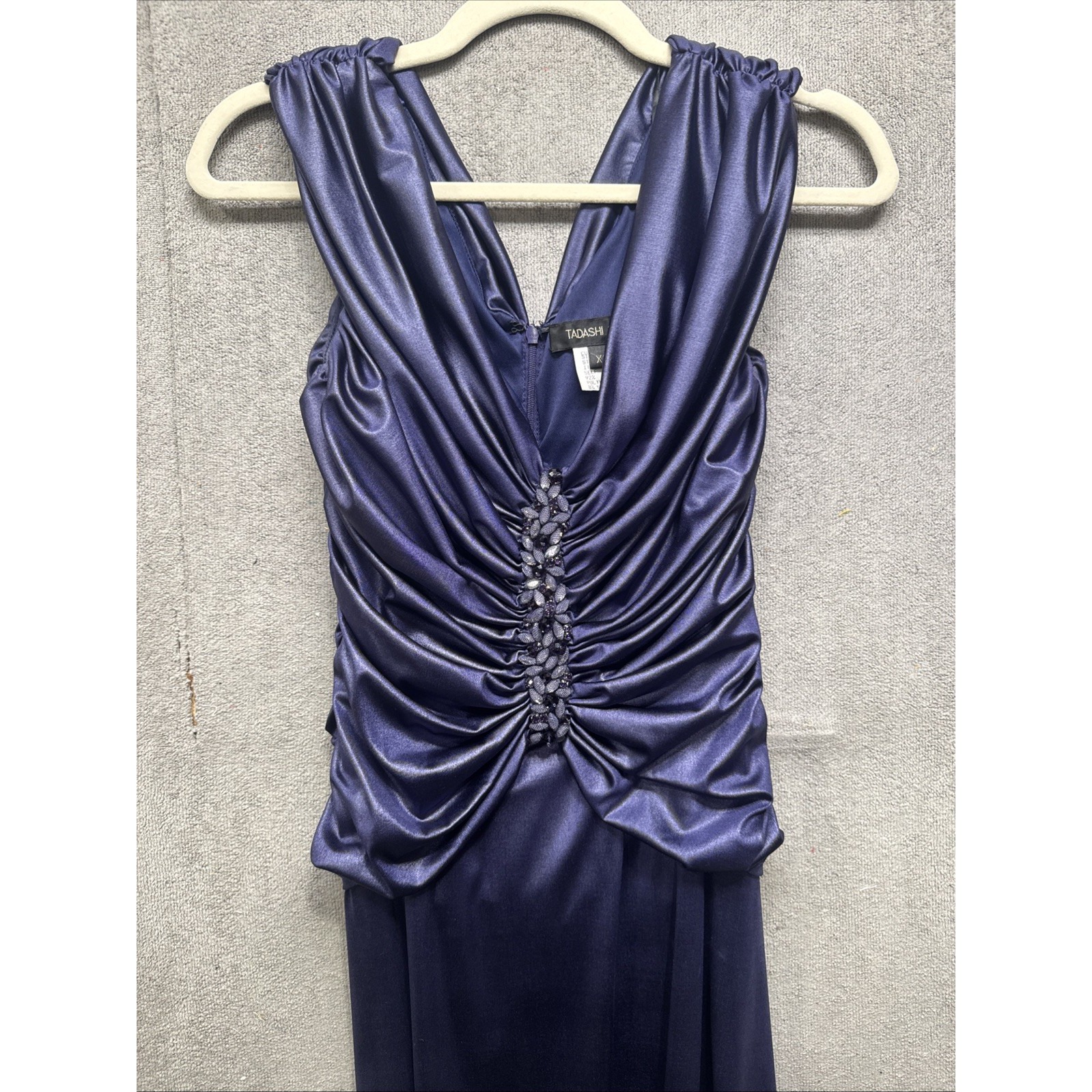 Tadashi Shoji Purple Beaded Ruched Evening Gown Xs Mother Bride Formal